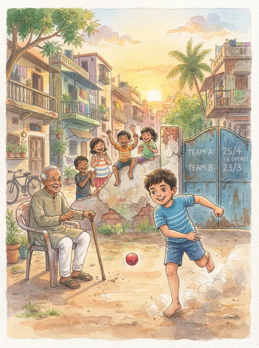 Cricket: A dusty colony compound at sunset