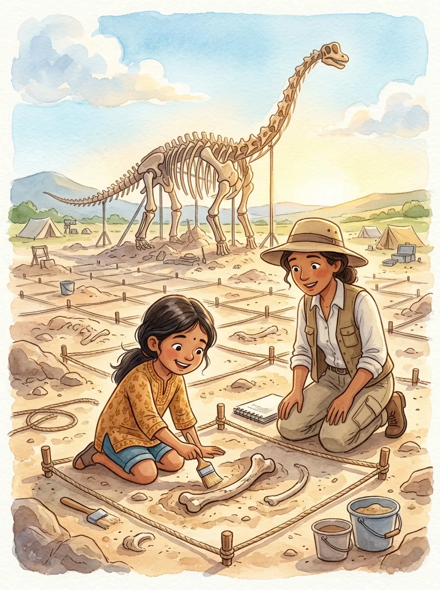 Dinosaurs: A sandy dig site with rope grids