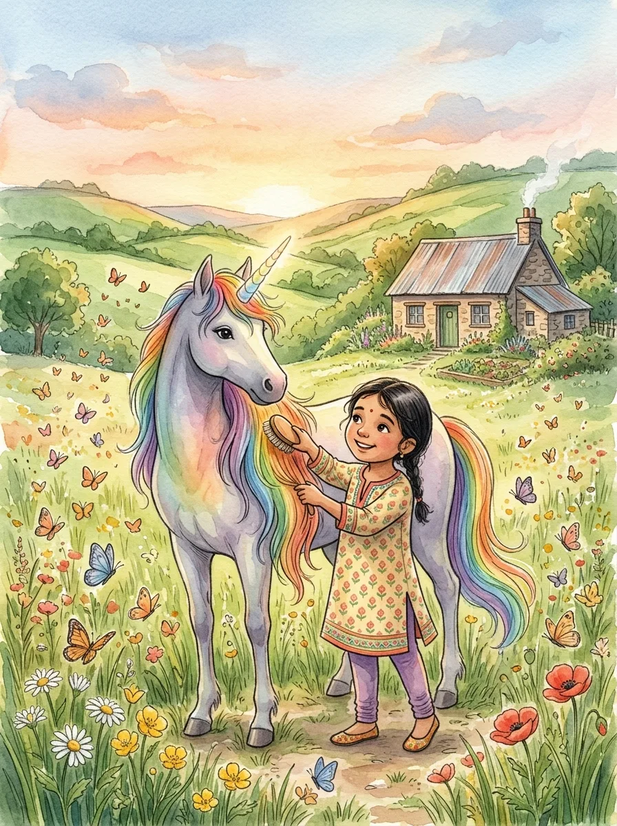 Dragons & Unicorns: A flower meadow at dawn