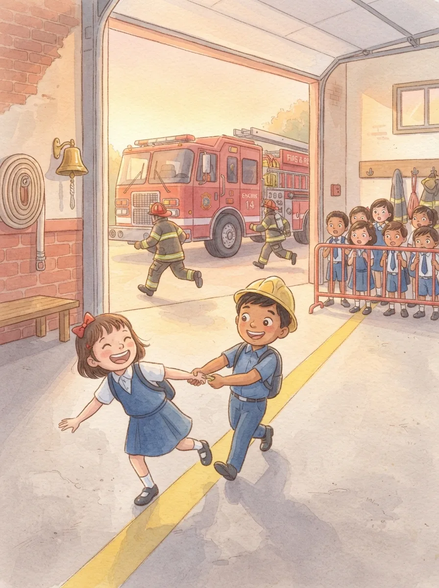 Firefighters & Rescue: A huge red fire engine in an open station bay