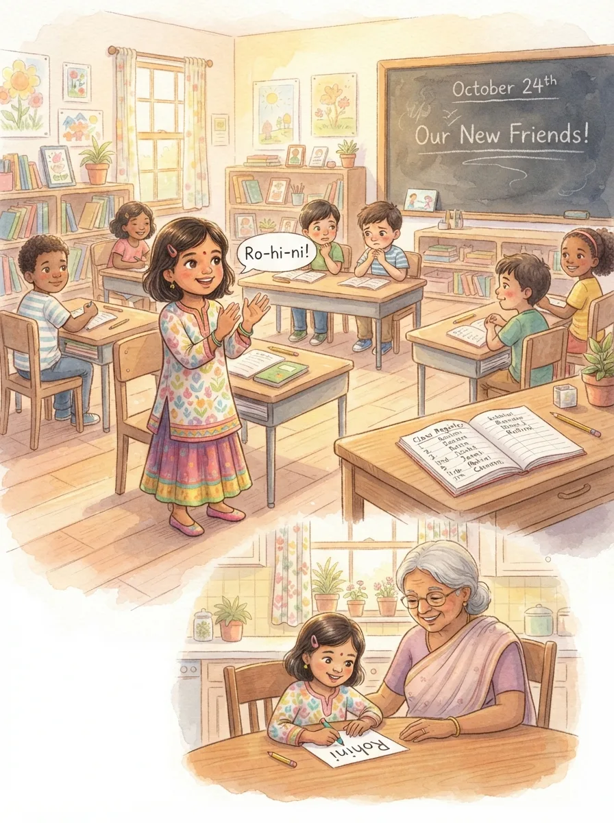 Being New & Shy: A class register open on a wooden teacher table