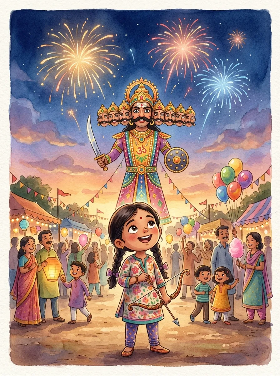 Dussehra: A towering ten-headed Ravana effigy in a fairground