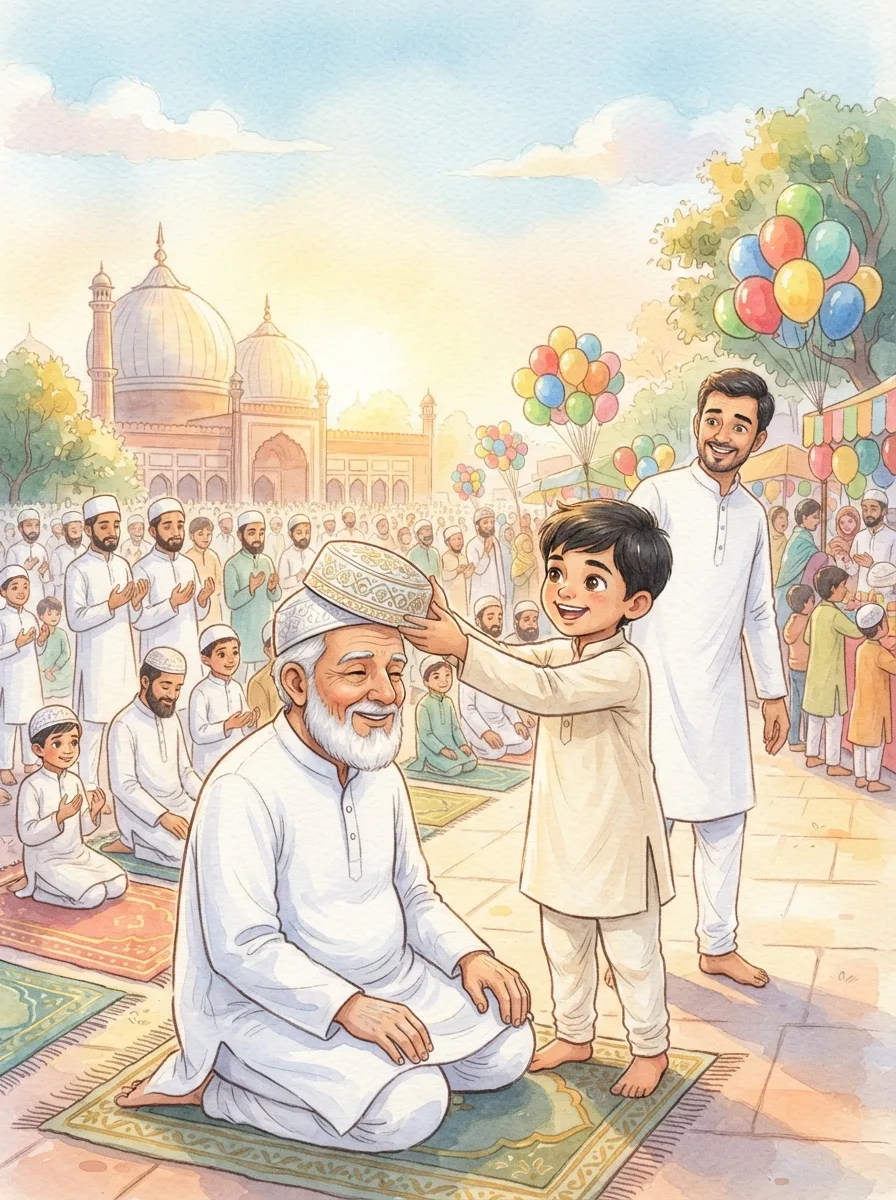 Eid ul-Adha: A wide Eidgah ground with rows of men and boys in white
