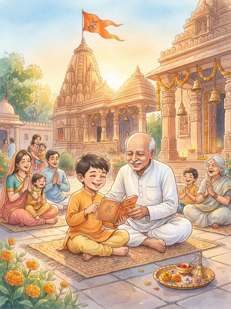 Hanuman Jayanti: A small temple courtyard at blue dawn