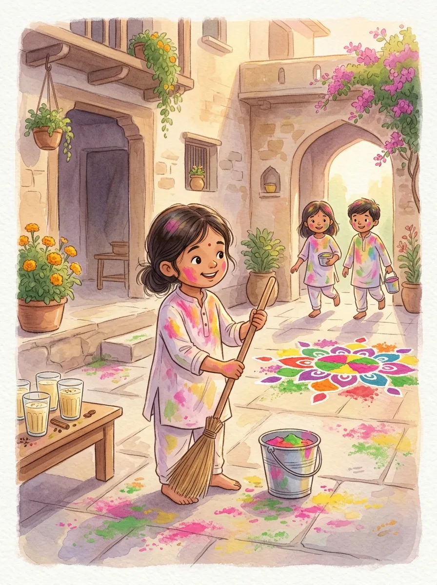 Holi: A courtyard dusted in pink
