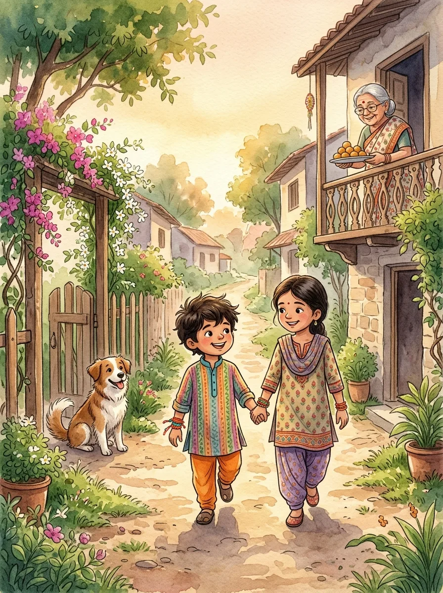 Raksha Bandhan: Two siblings holding hands on a lane