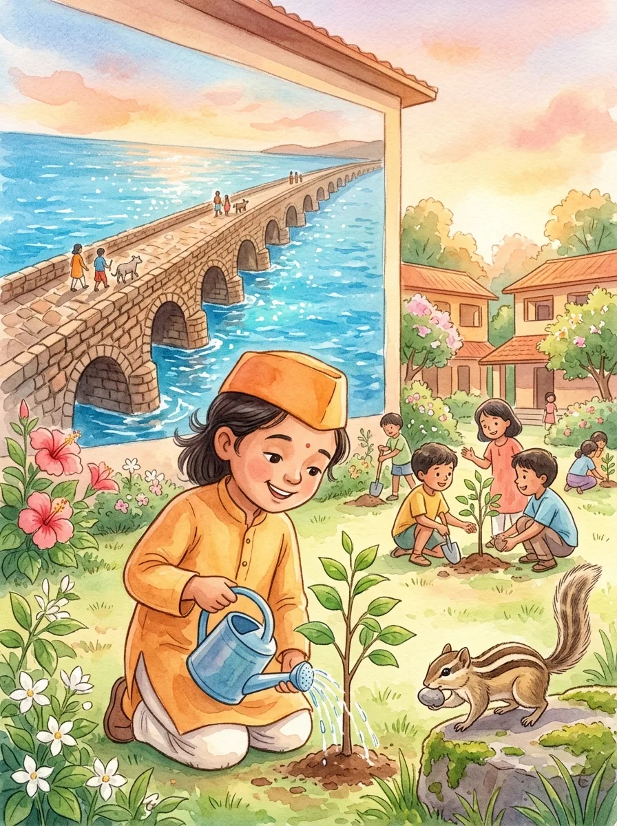 Ram Navami: A striped squirrel carrying a pebble
