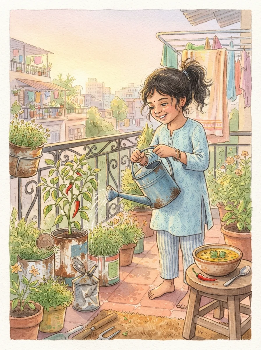 Caring for Nature: A small flat balcony with a clothes-drying rack