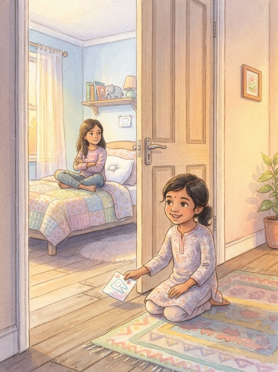 Forgiveness: A bedroom door with a folded note sliding under it