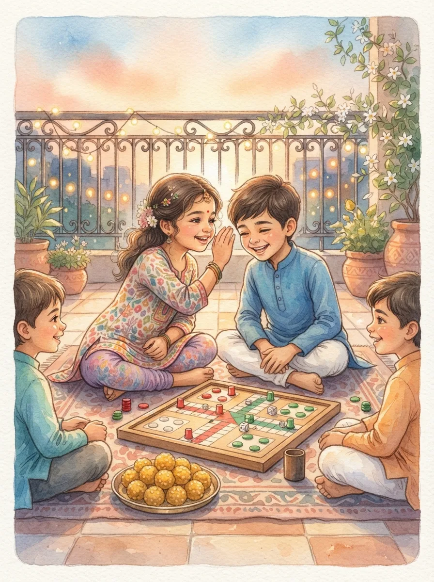 Forgiveness: A ludo board with red and green tokens on a floor mat