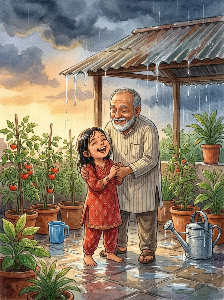 Gratitude: A terrace garden with tomato plants in pots