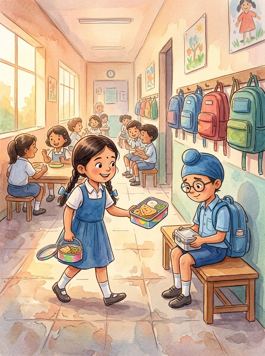 Kindness: A long school corridor at lunchtime