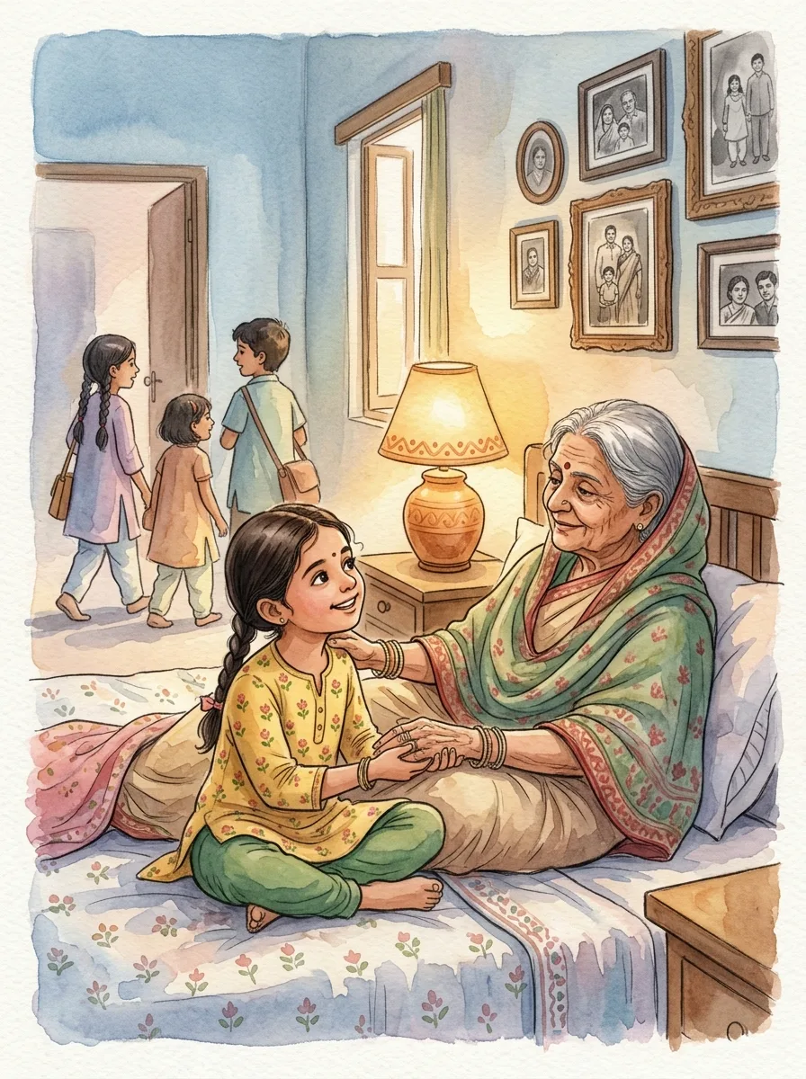 Respect for Elders: A grandmother on a bed with a shawl