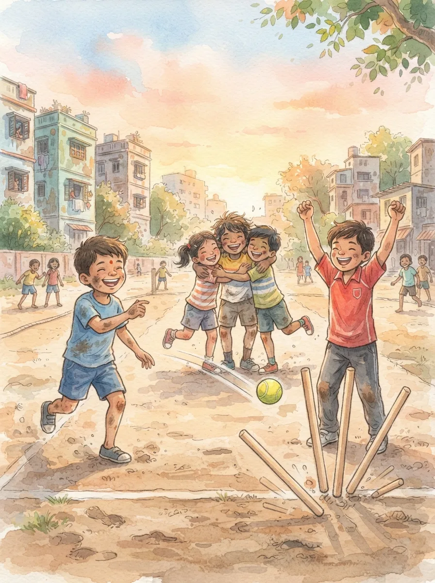 Teamwork: A dusty colony ground with a tennis ball in the air
