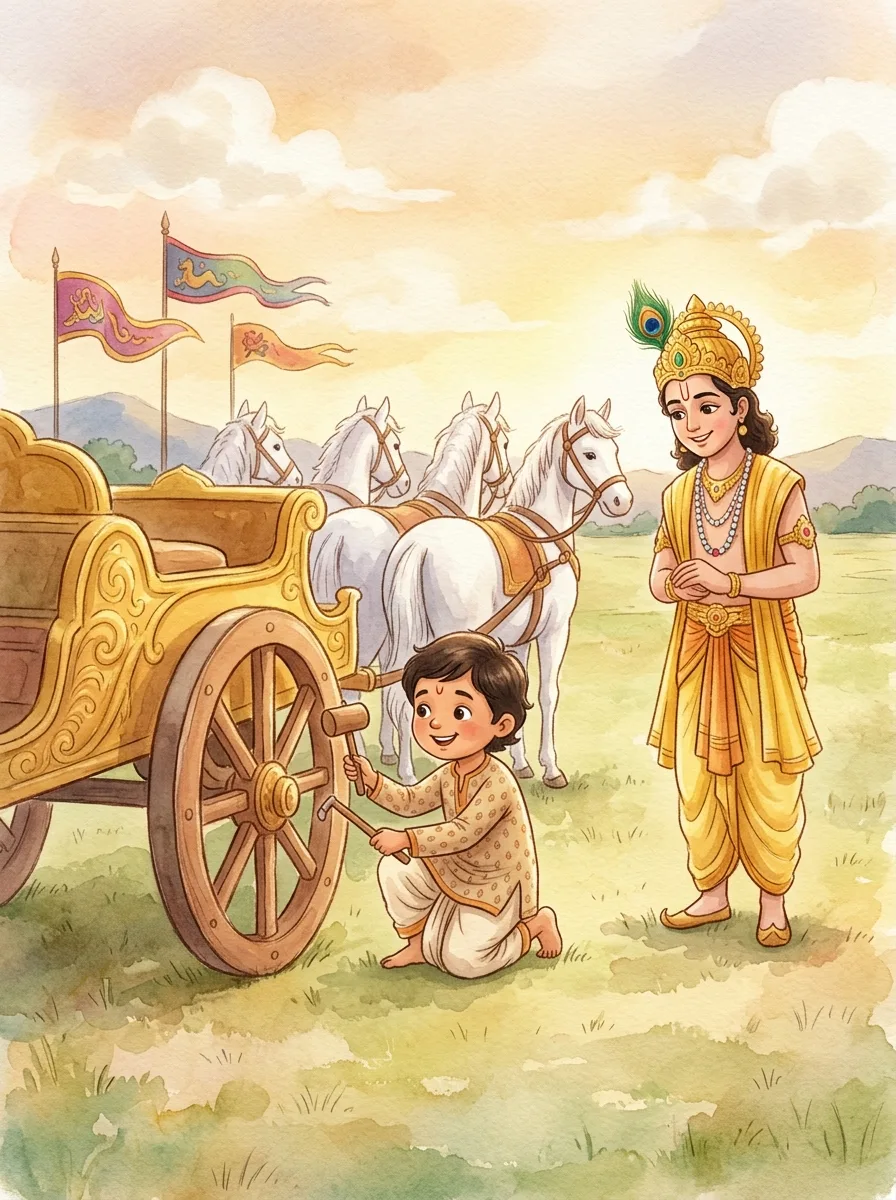 Mahabharata: A golden chariot with tall wheels