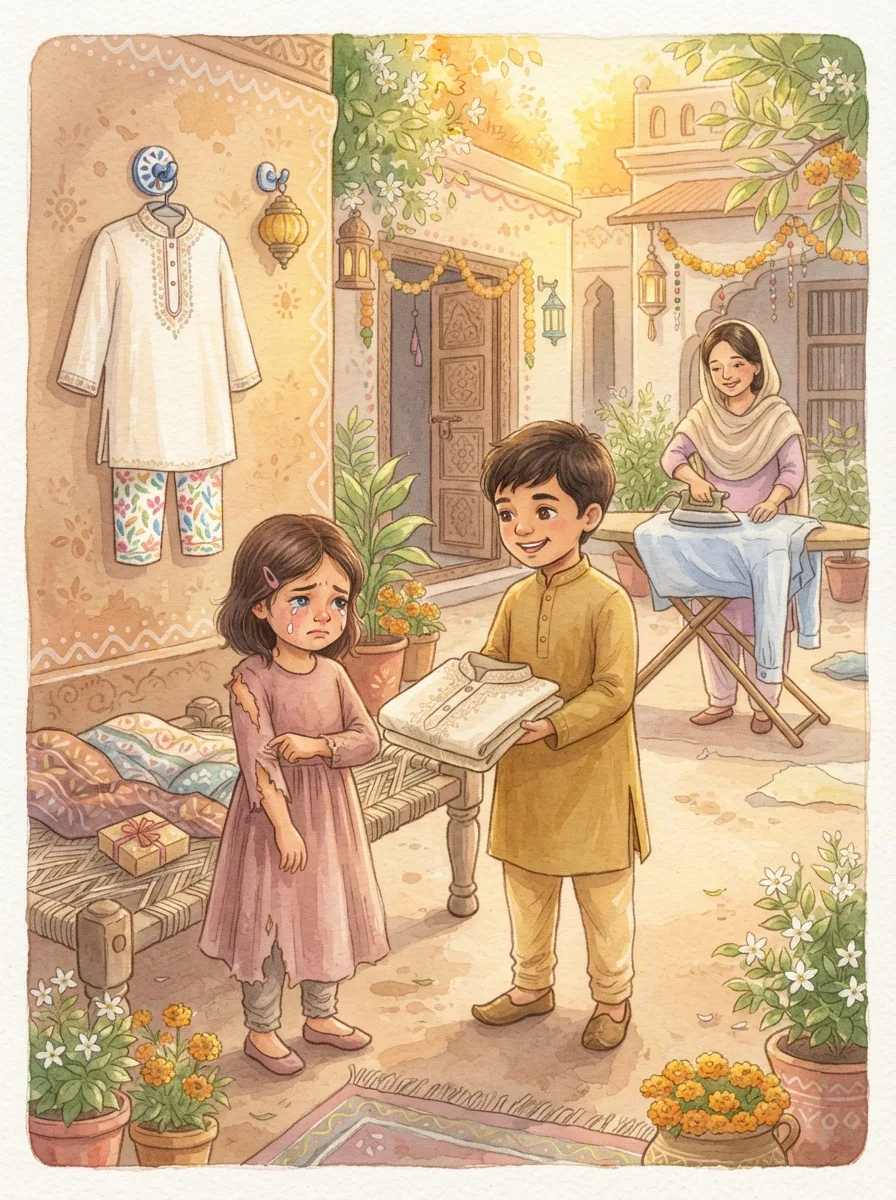 Eid at Home: A new white kurta hanging on a wall hook