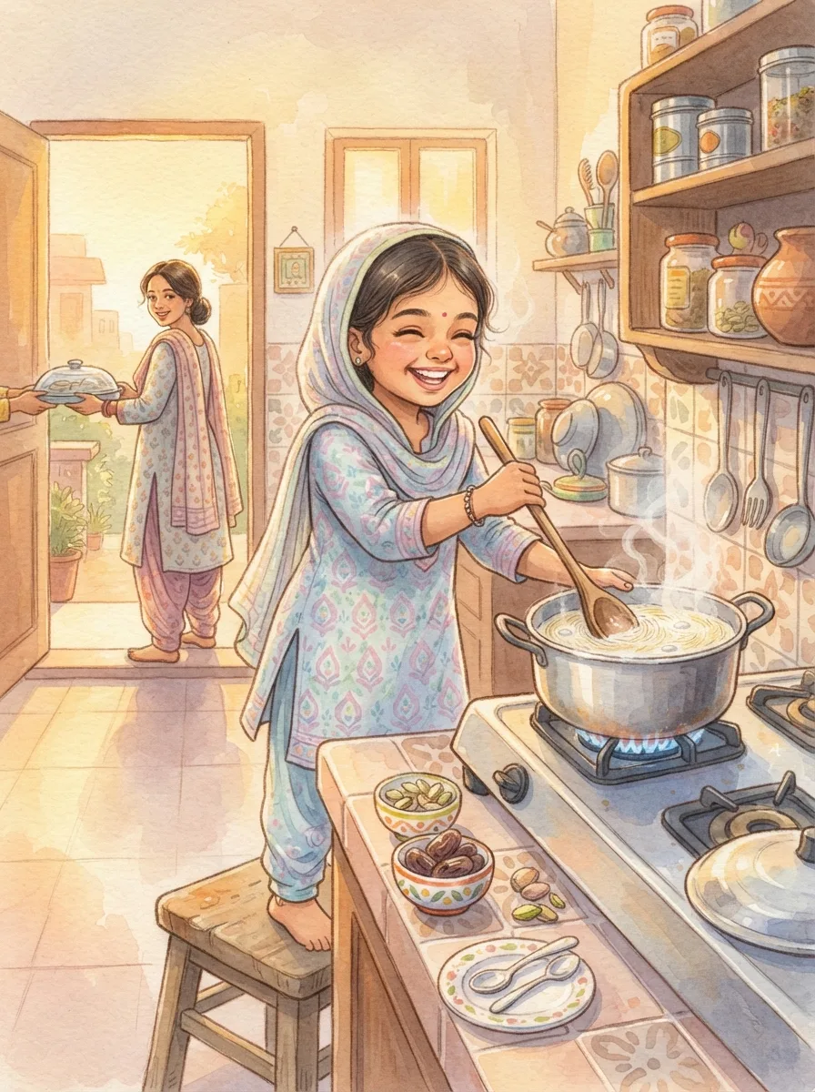 Eid at Home: A pot of milk and sewaiyan on a stove
