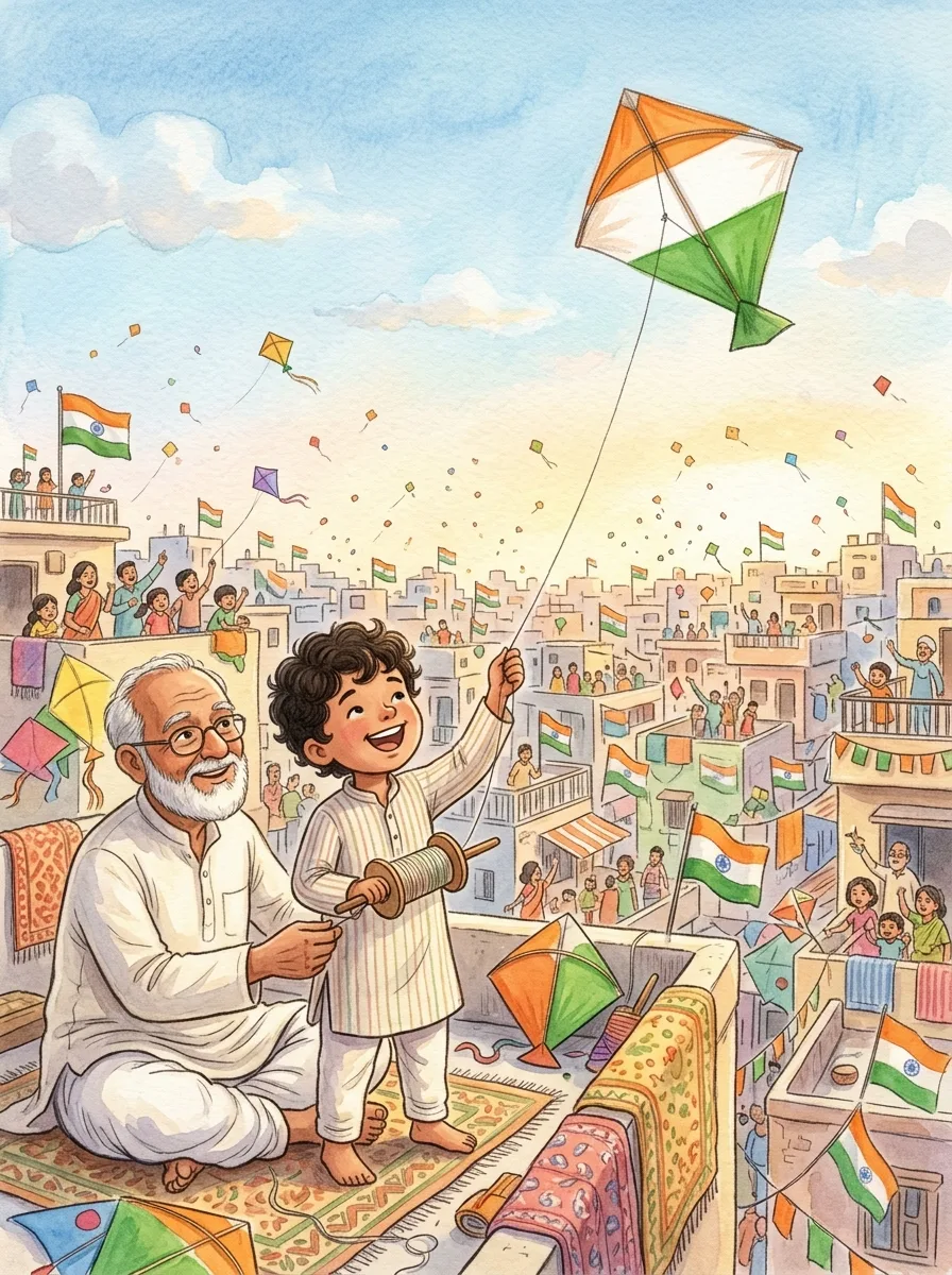 Independence Day: Crowded rooftops with families flying kites