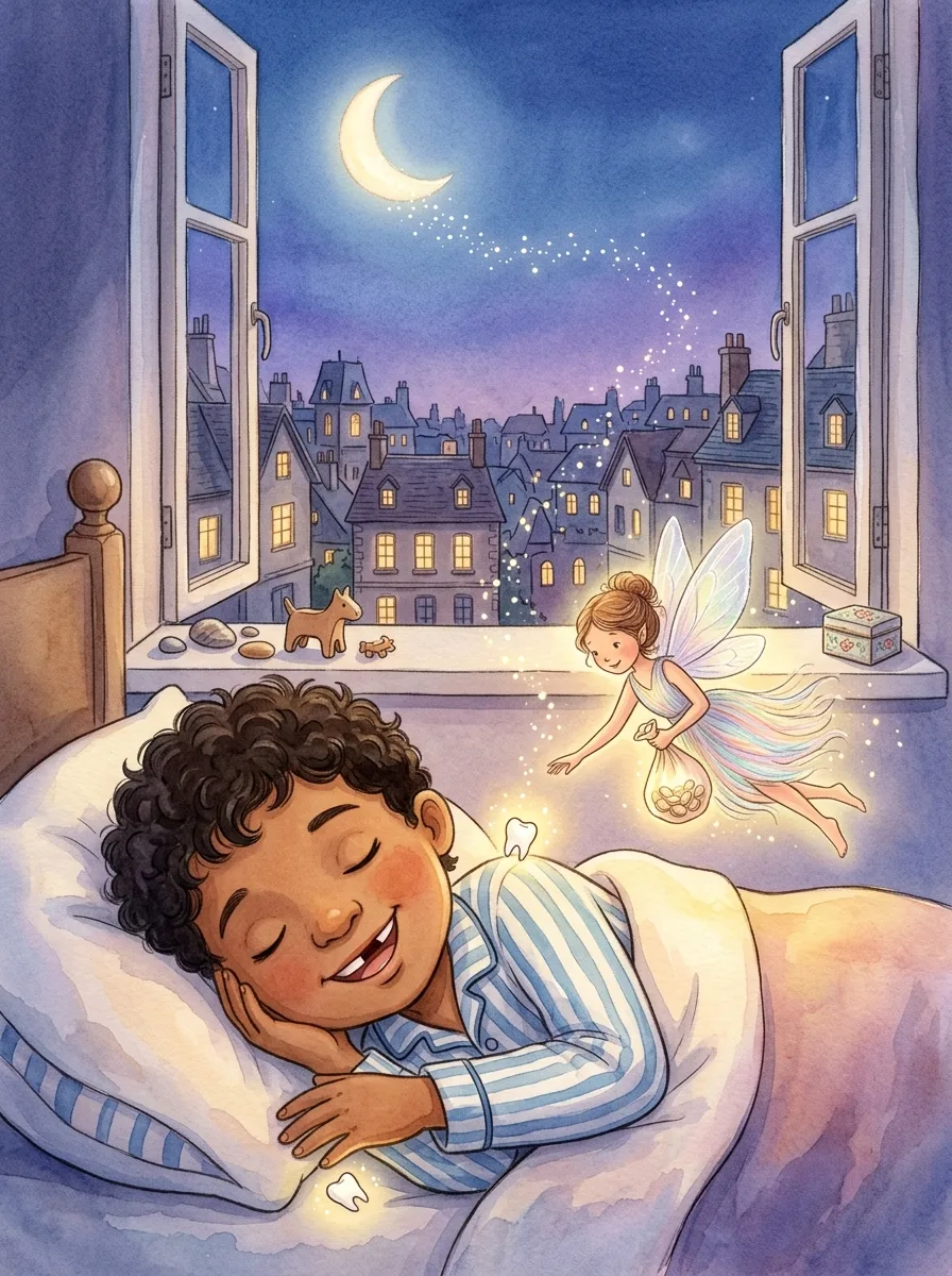 Losing a Tooth: A tiny glowing fairy at a bedroom window