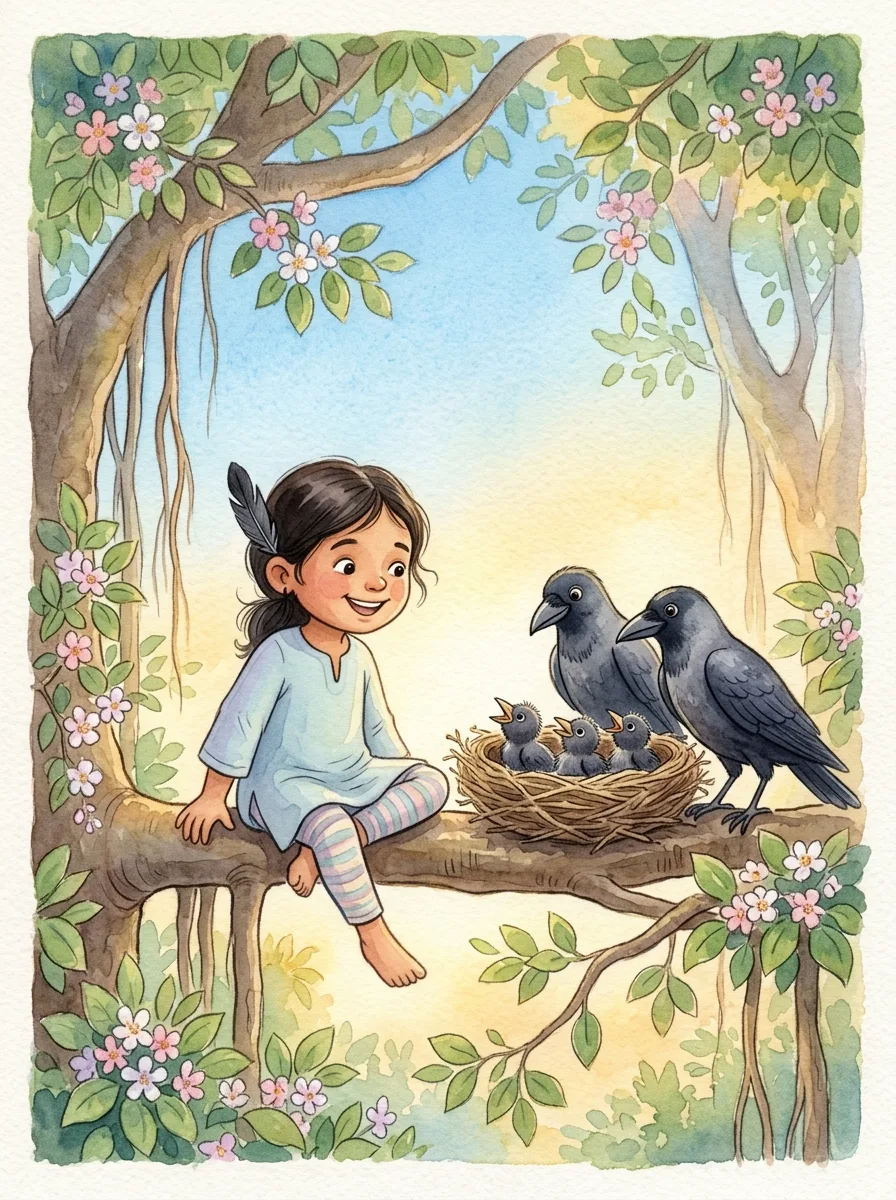 The Crows and the Cobra: Four crow chicks hatching in a nest
