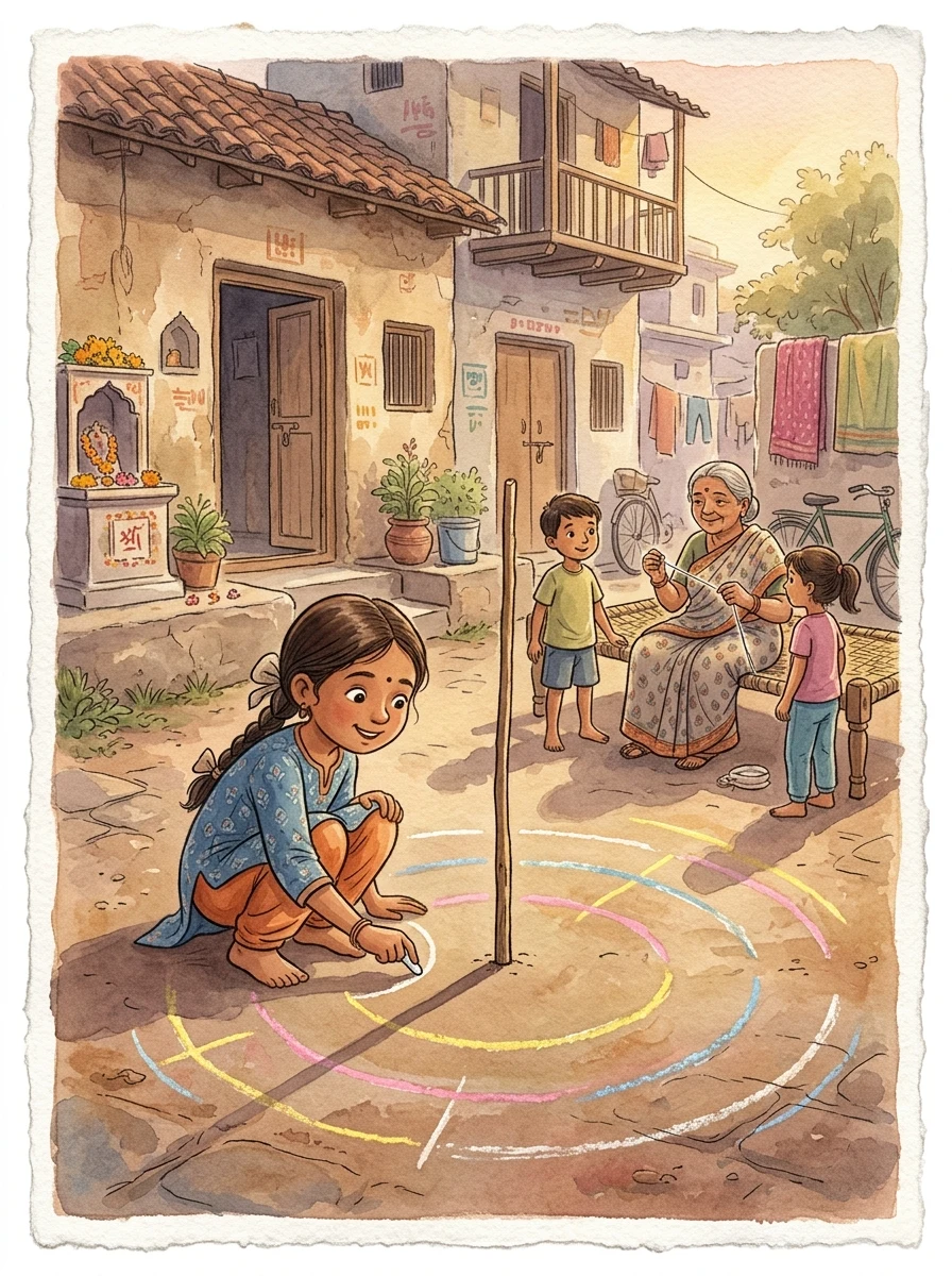 General Knowledge: A courtyard with a stick standing in the ground