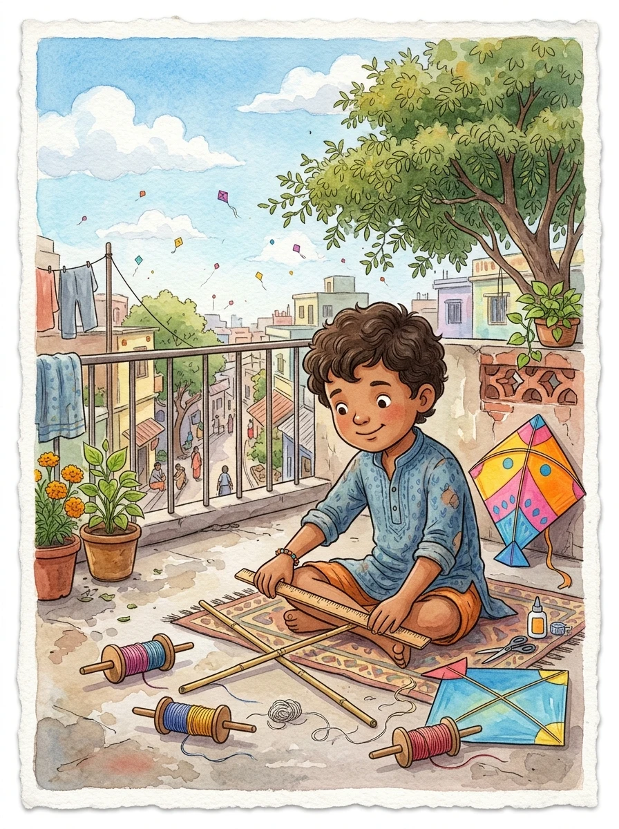 Maths: A rooftop with a bright paper kite