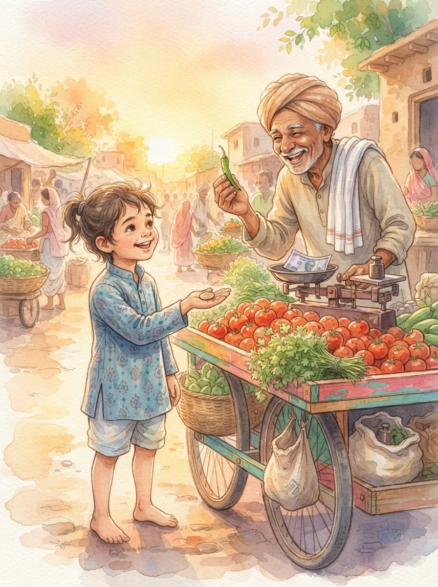 Money & Saving: A vegetable cart piled with red tomatoes and bunches of coriander