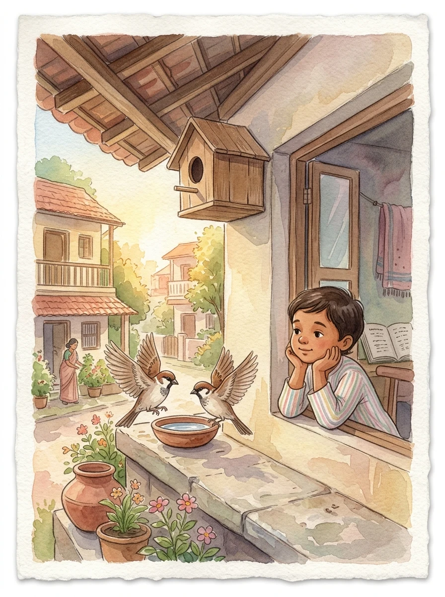 Nature & Environment: A wooden nest box under house eaves